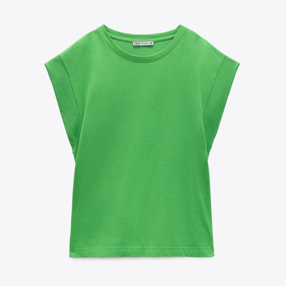 Zara green drop sleeve top t-shirt
